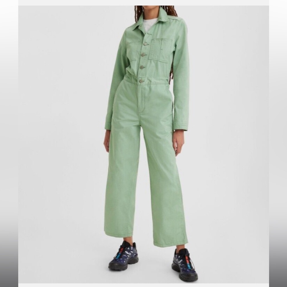 NWOT LEVI'S Premium Iconic Button Down Straight Leg Jumpsuit Sz XS Mint Green